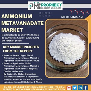 Ammonium Metavanadate Market is estimated to be US$ 107.69 billion by 2030 with a CAGR of 6.10% during the forecast period