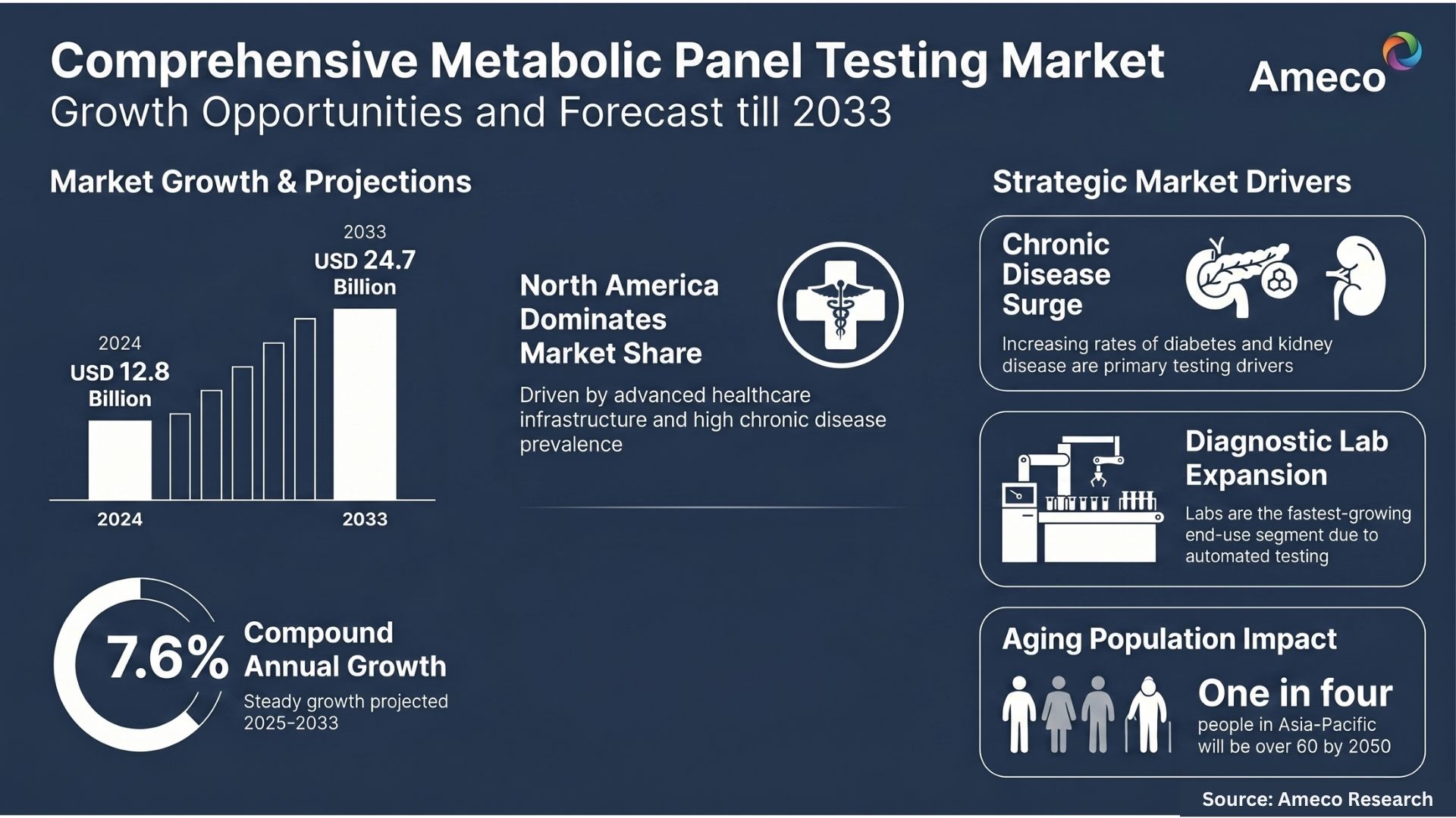 Comprehensive Metabolic Panel Testing Market Size to Surpass USD 24.7 Billion by 2033 at 7.6% CAGR | Ameco Research