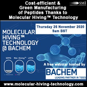 Bachem Group Webinar on Cost-efficient and Green Manufacturing of Peptides thanks to Molecular Hiving™ Technology announced 
